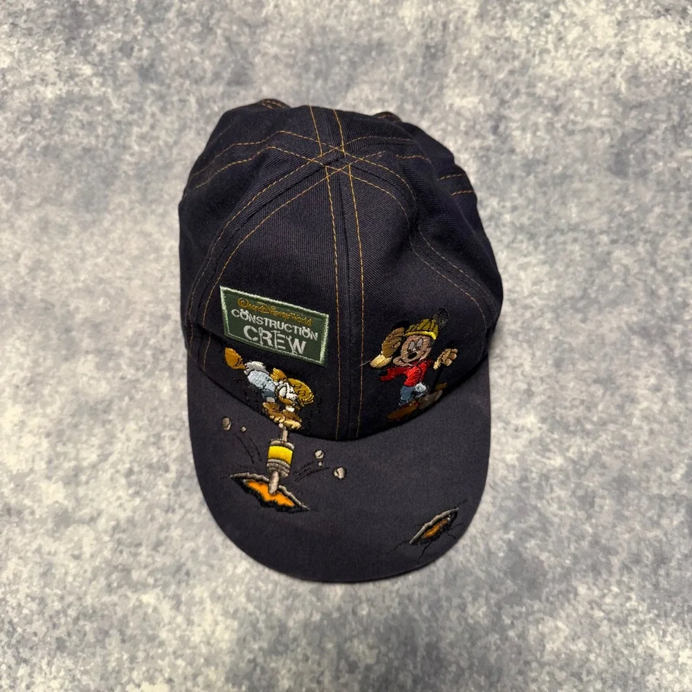 Vtg Disney World Construction Crew Kids Hat Mickey Mouse Donald Duck Cap 2004